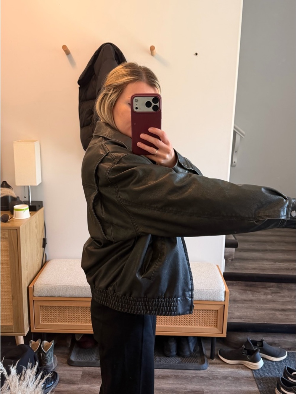 Ardene Black Faux Leather Bomber Jacket - Picture 4 of 5